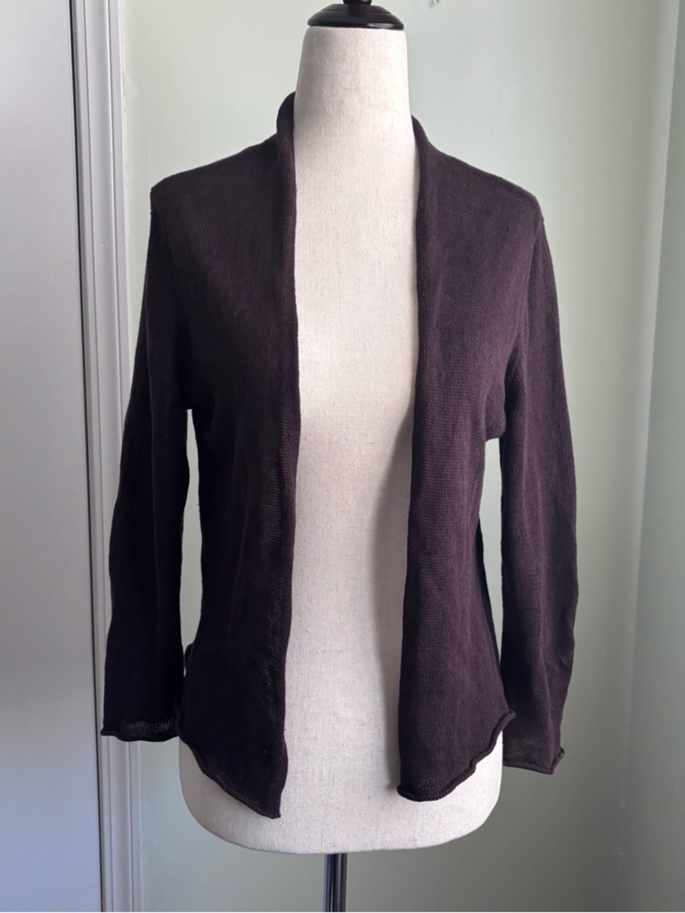 Eileen Fisher brown Open Knit Linen Cardigan petite m